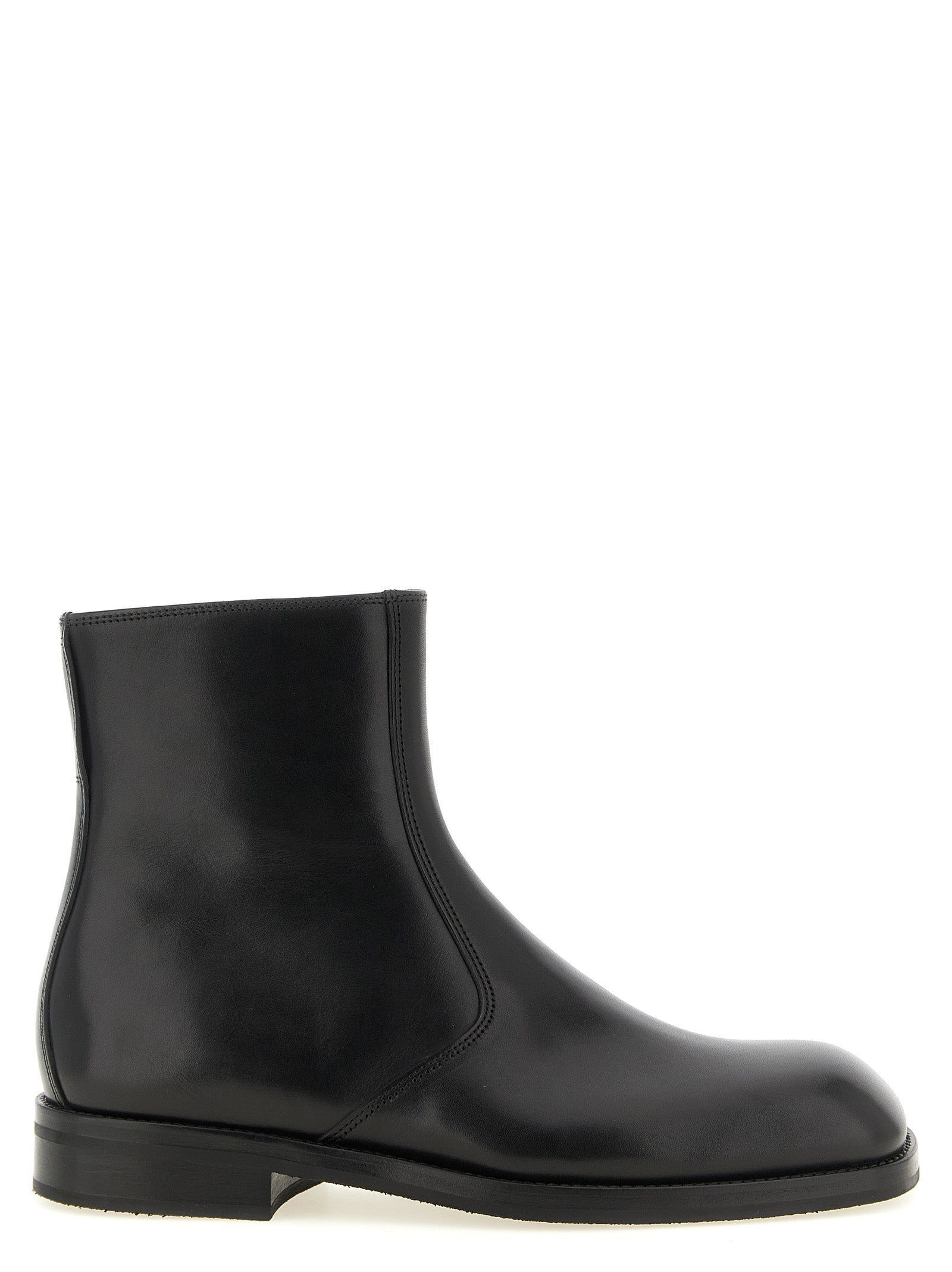 Black Smooth Lamb Leather Ankle Boots