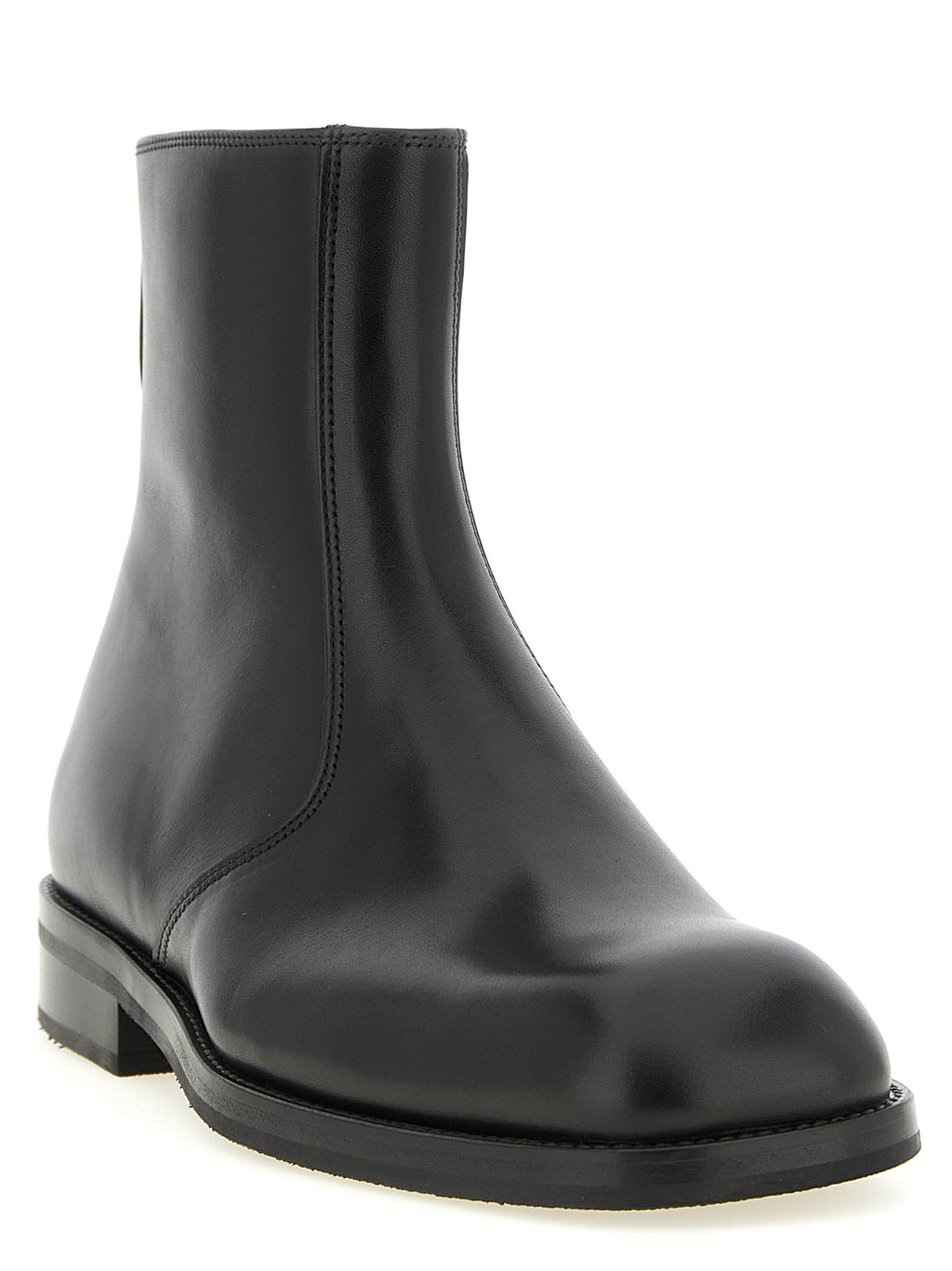 Black Smooth Lamb Leather Ankle Boots