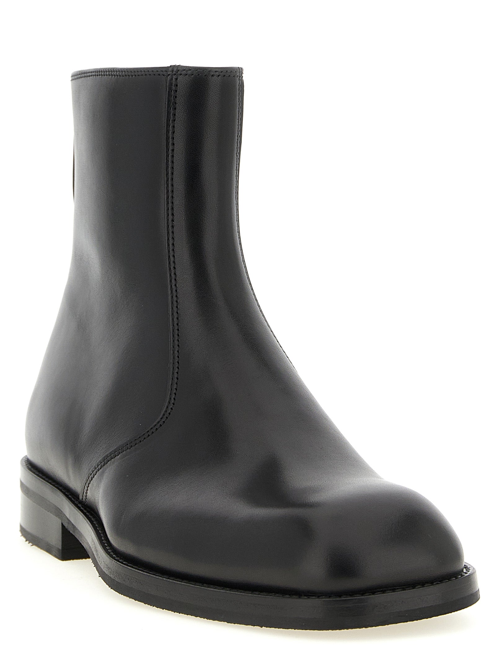 Black Smooth Lamb Leather Ankle Boots