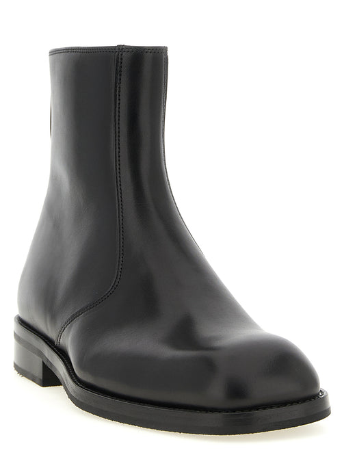 Black Smooth Lamb Leather Ankle Boots