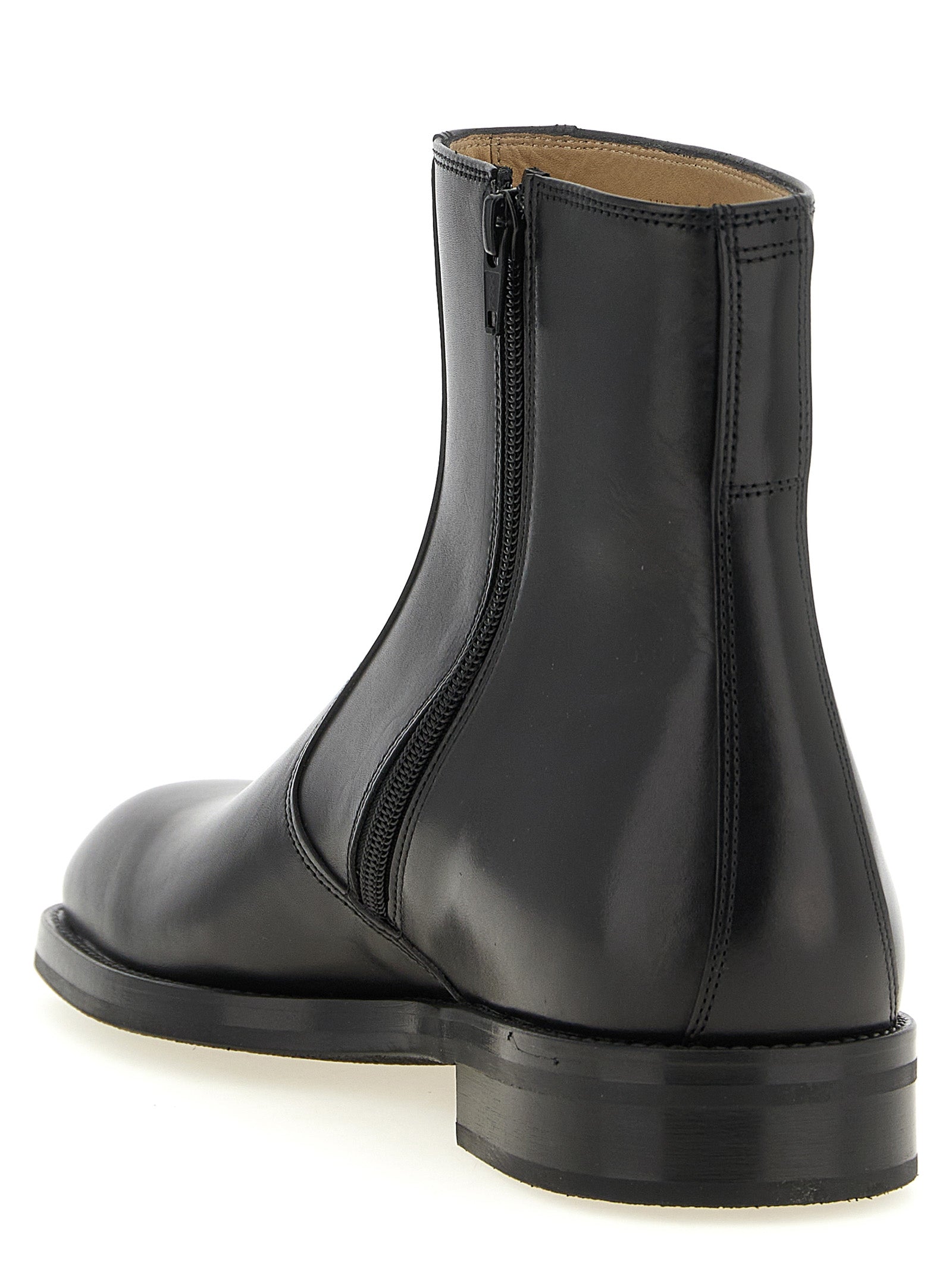 Black Smooth Lamb Leather Ankle Boots