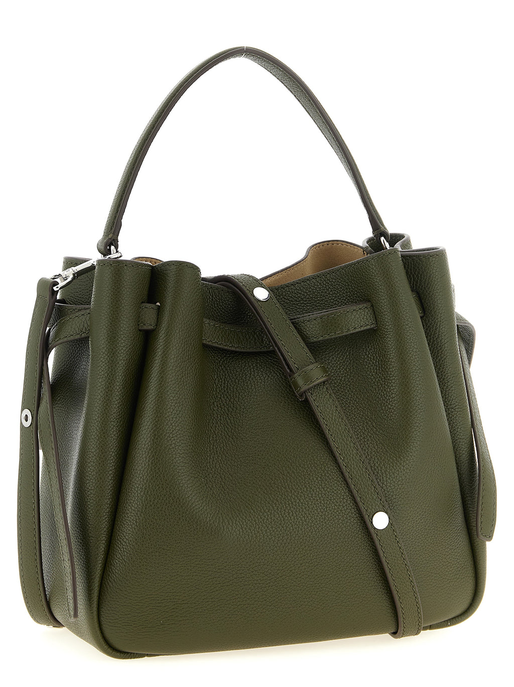 Hammered Leather Olive Green Romy Bucket Bag