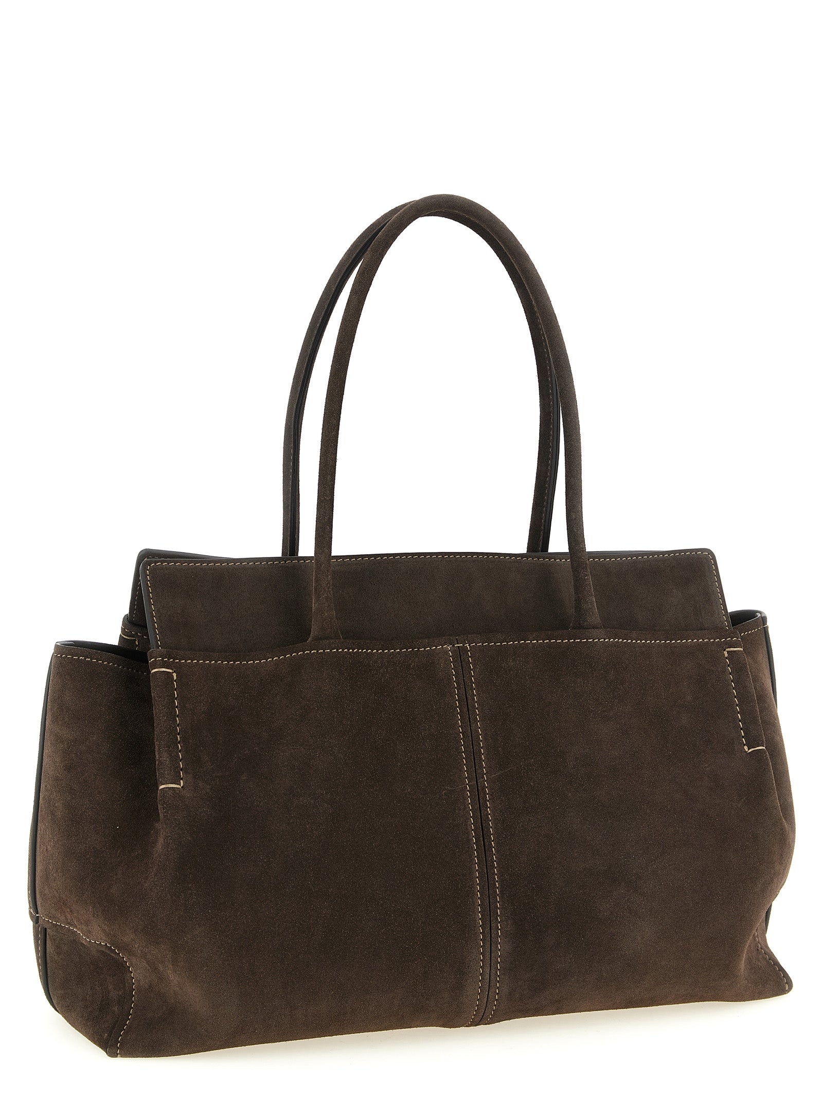 Brown Calfskin Suede Shopping Bag