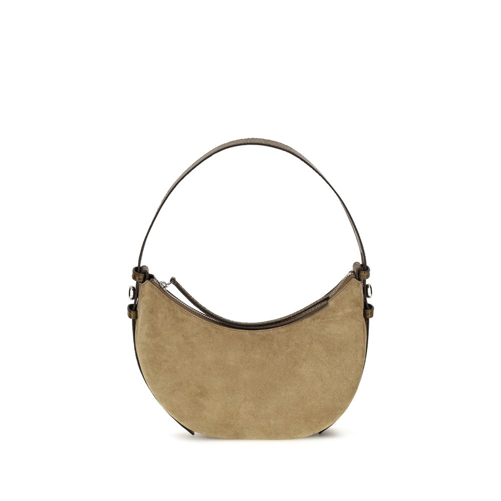 Beige Suede Romy Crescent Shoulder Bag