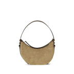 Beige Suede Romy Crescent Shoulder Bag