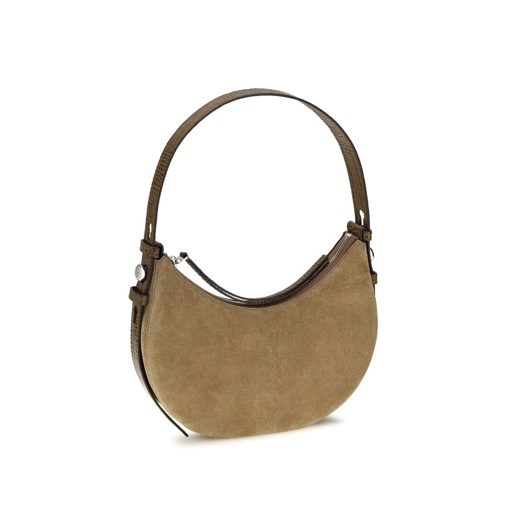 Beige Suede Romy Crescent Shoulder Bag
