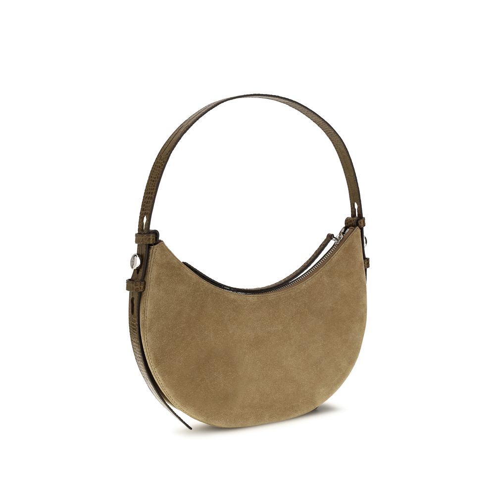 Beige Suede Romy Crescent Shoulder Bag