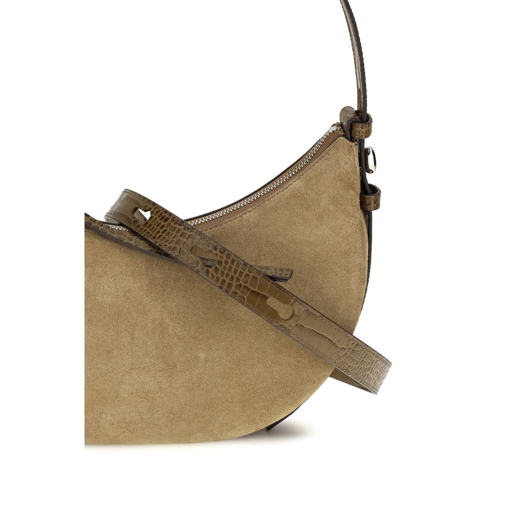 Beige Suede Romy Crescent Shoulder Bag