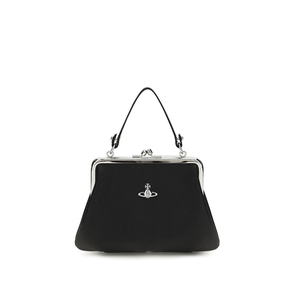 Black Polyurethane Granny Handbag