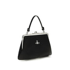 Black Polyurethane Granny Handbag