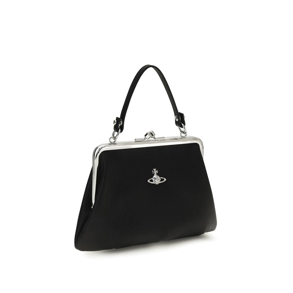Black Polyurethane Granny Handbag