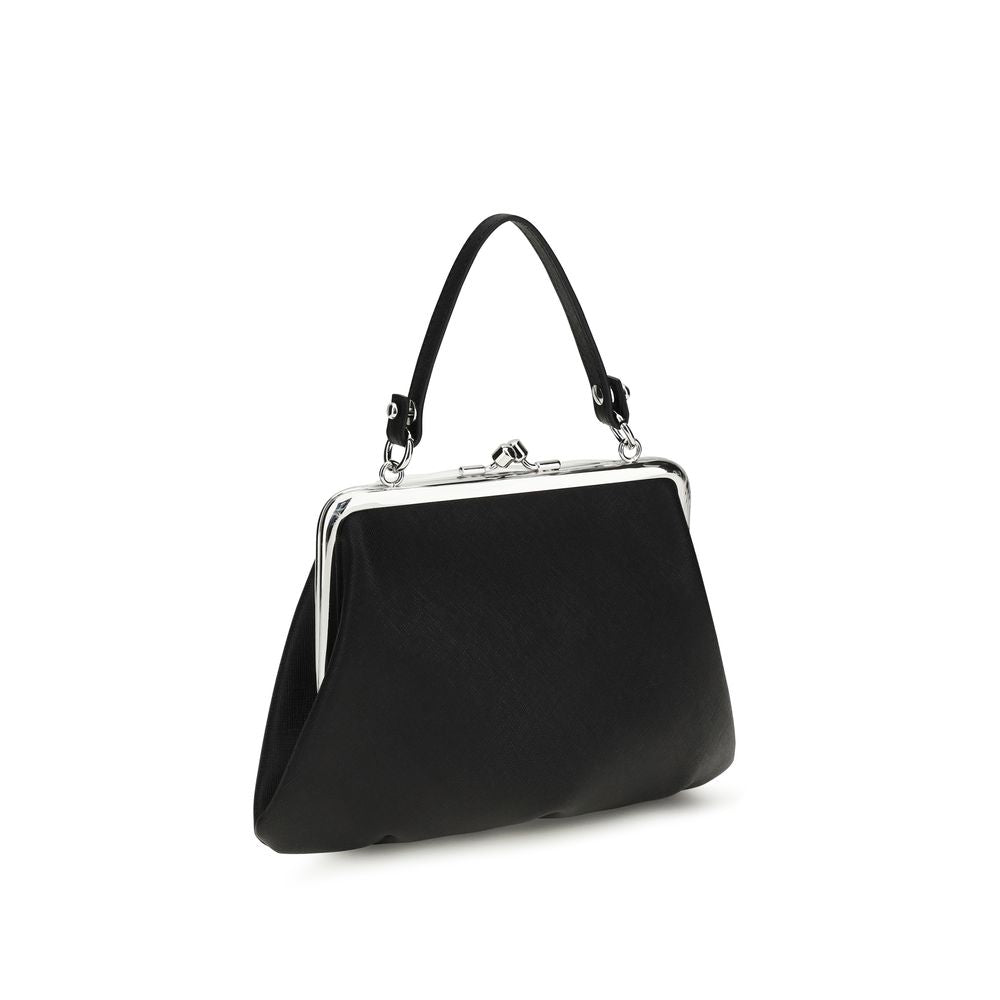 Black Polyurethane Granny Handbag