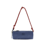Blue Cotton Embroidered Logo Shoulder Bag