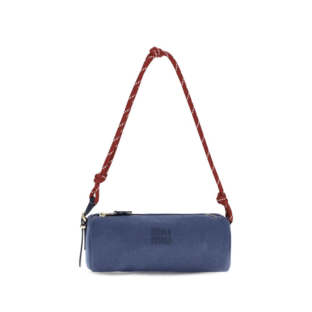 Blue Cotton Embroidered Logo Shoulder Bag