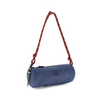 Blue Cotton Embroidered Logo Shoulder Bag