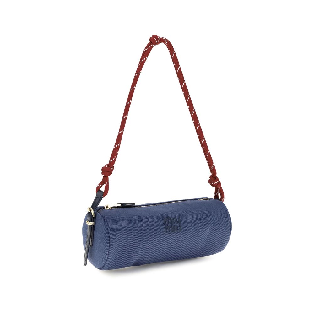 Blue Cotton Embroidered Logo Shoulder Bag