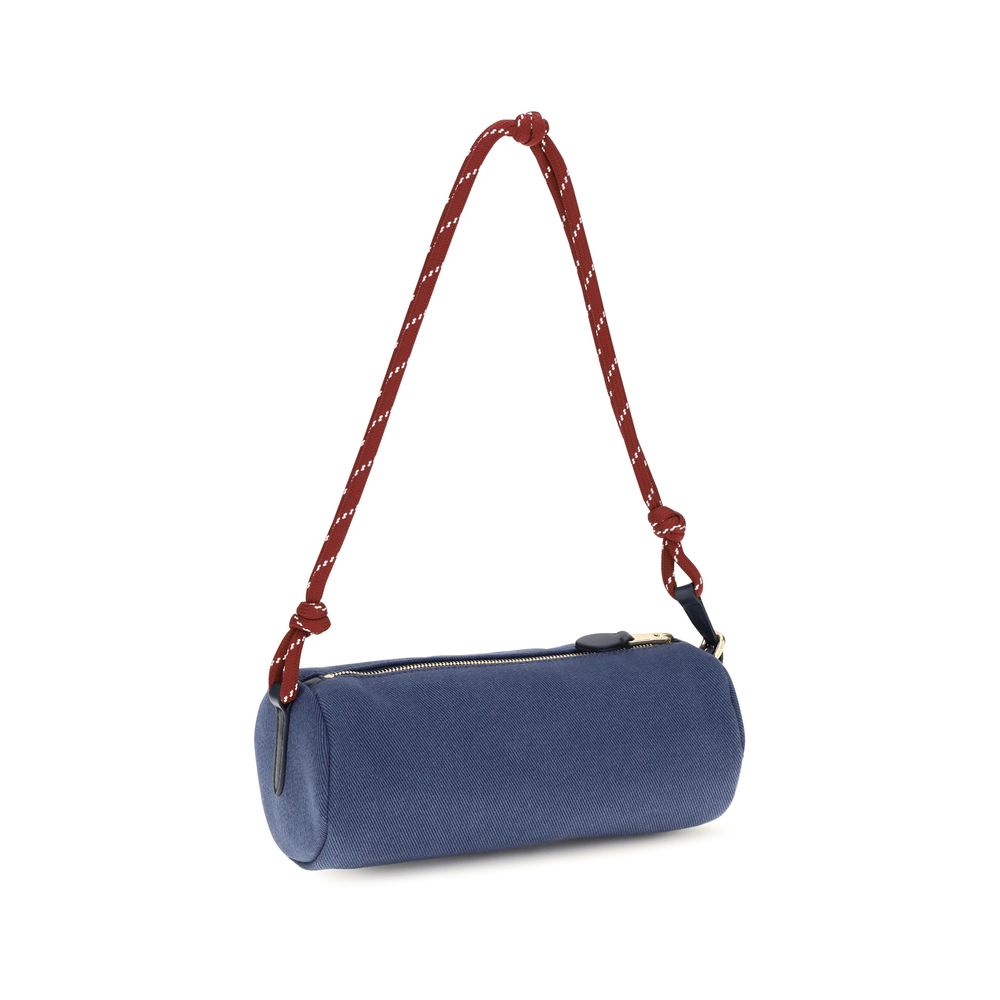 Blue Cotton Embroidered Logo Shoulder Bag