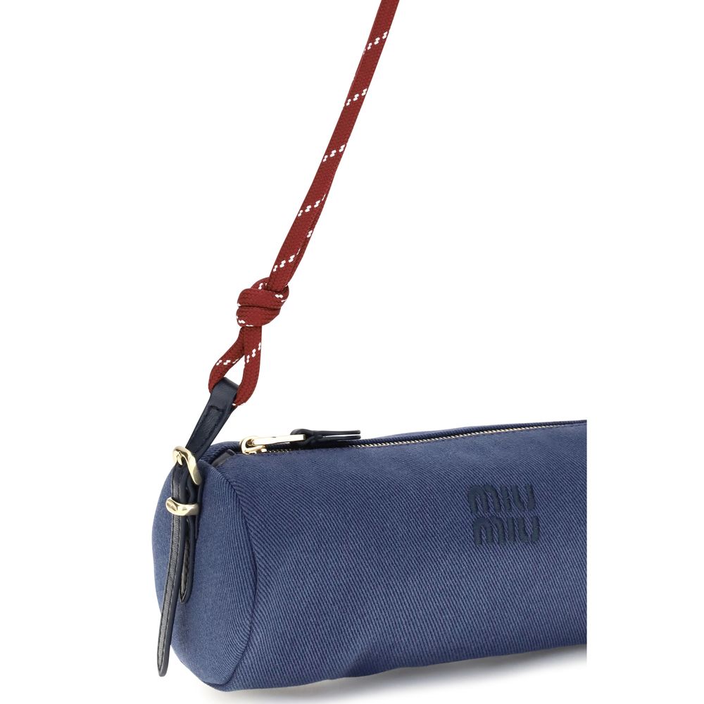 Blue Cotton Embroidered Logo Shoulder Bag