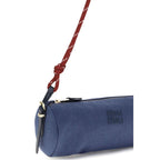 Blue Cotton Embroidered Logo Shoulder Bag