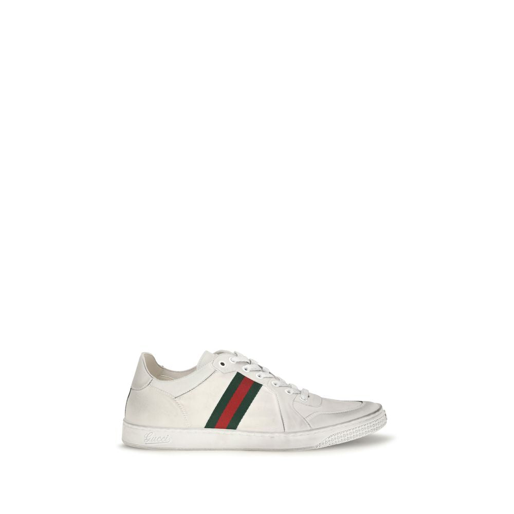 White Calf Leather Stretch Low Top Sneakers