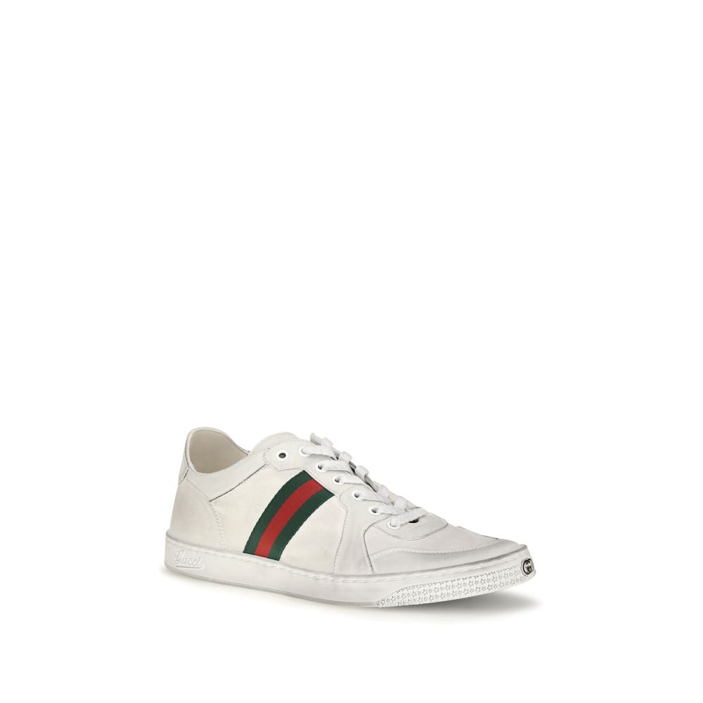 White Calf Leather Stretch Low Top Sneakers