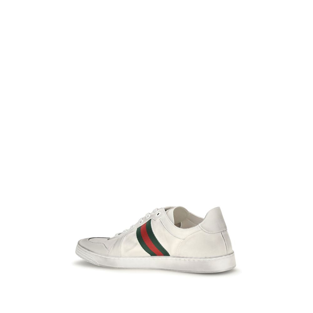 White Calf Leather Stretch Low Top Sneakers