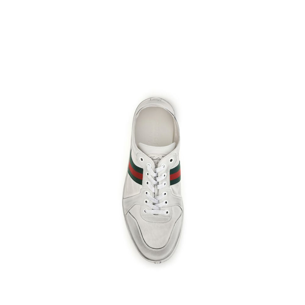 White Calf Leather Stretch Low Top Sneakers