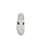 White Calf Leather Stretch Low Top Sneakers