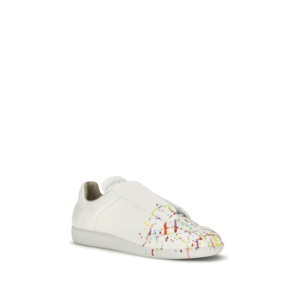 White Calf Leather Low-Top Sneakers