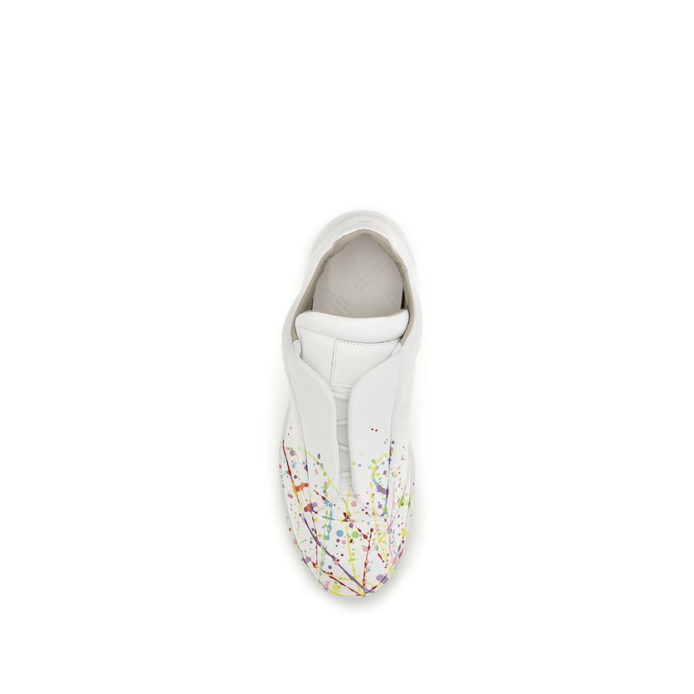 White Calf Leather Low-Top Sneakers