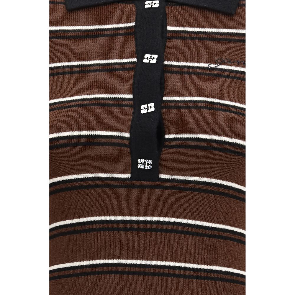 Brown Wool Striped Polo Shirt