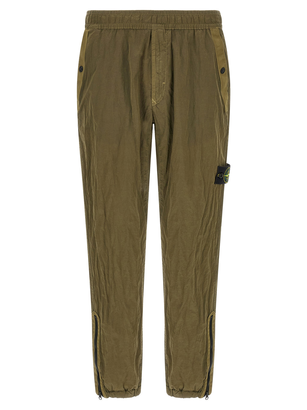 Olive Green Nylon Metal Athletic Pants