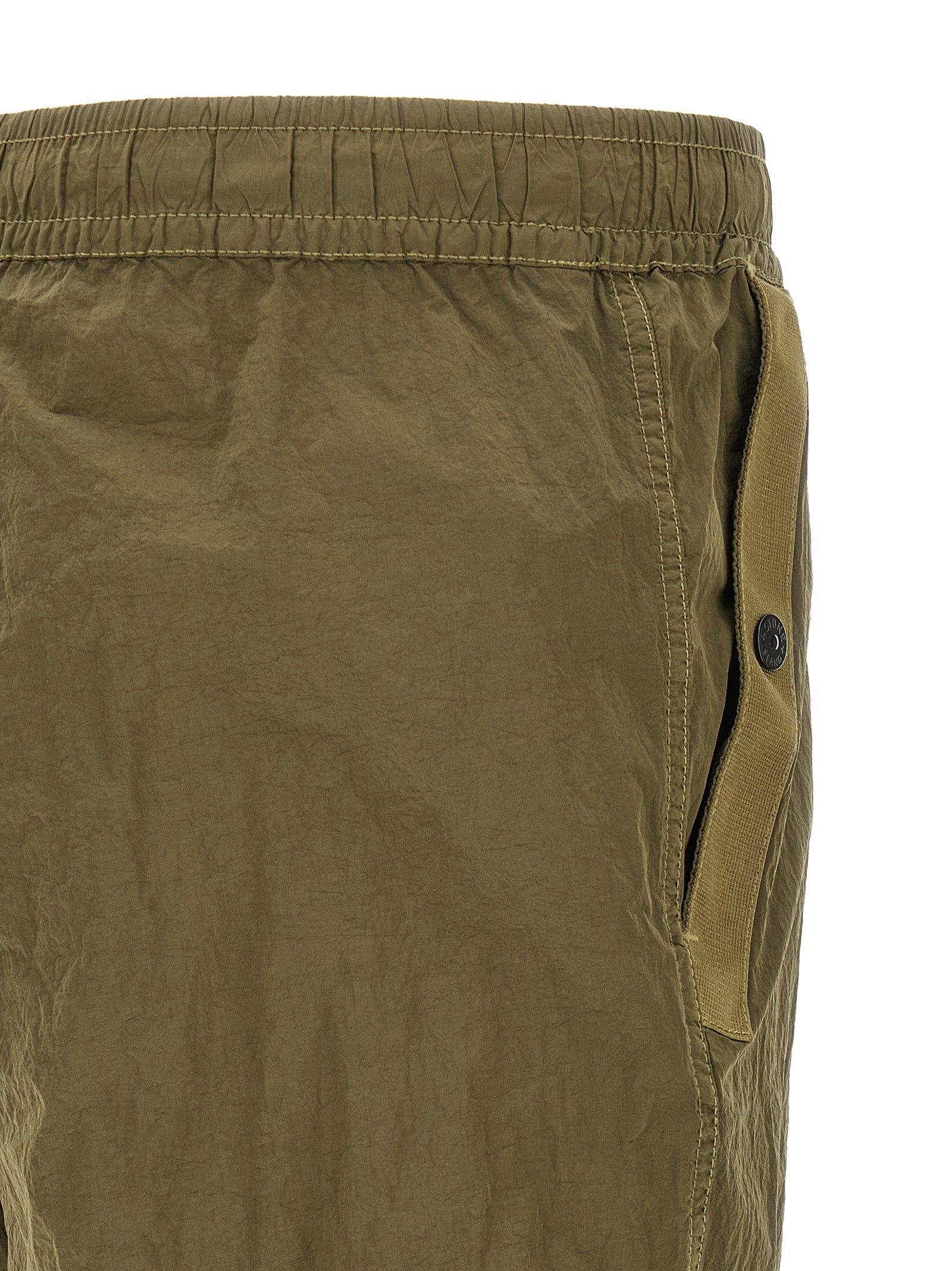 Olive Green Nylon Metal Athletic Pants