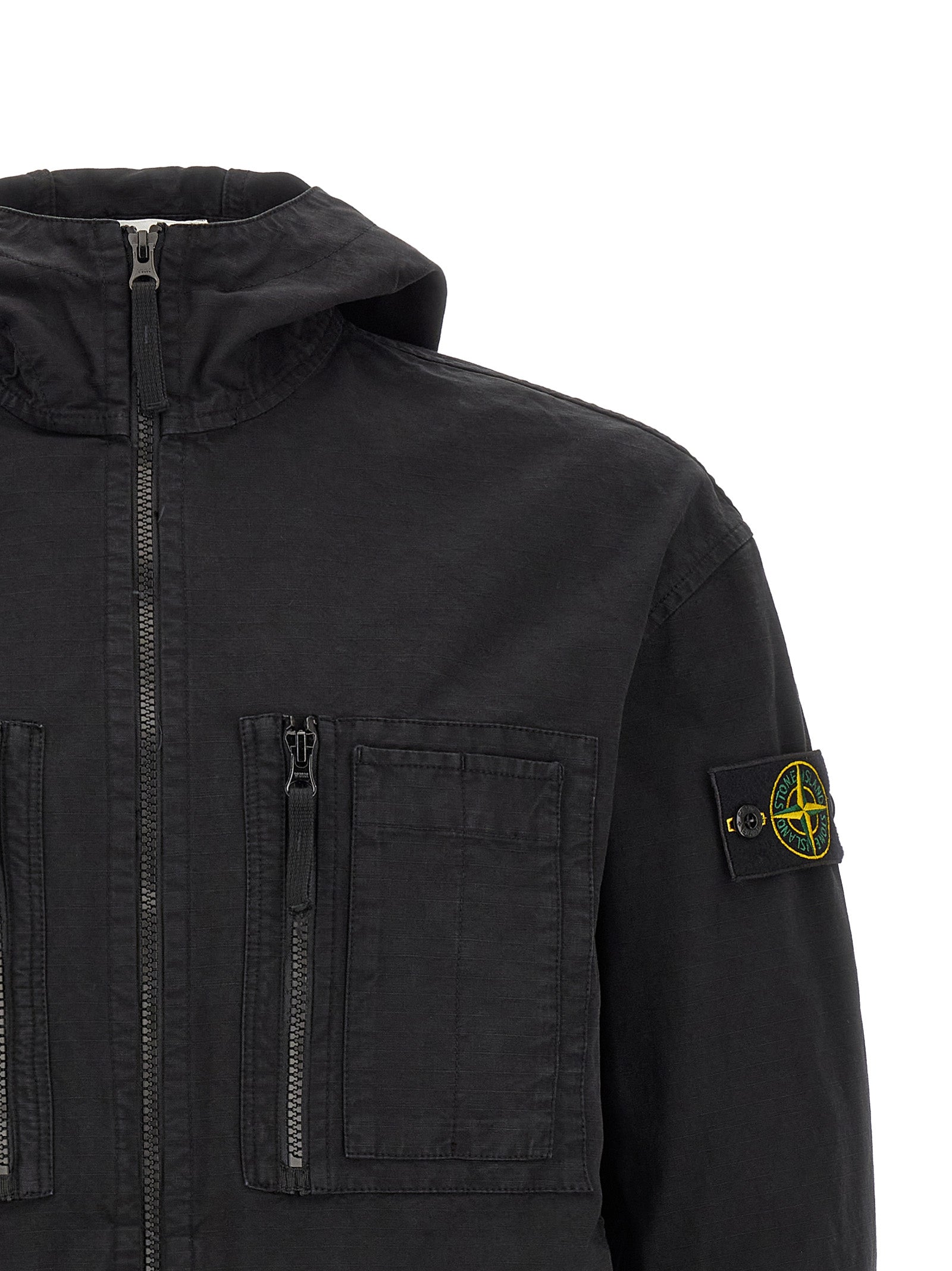 Black Organic Ripstop Cotton Shell Jacket