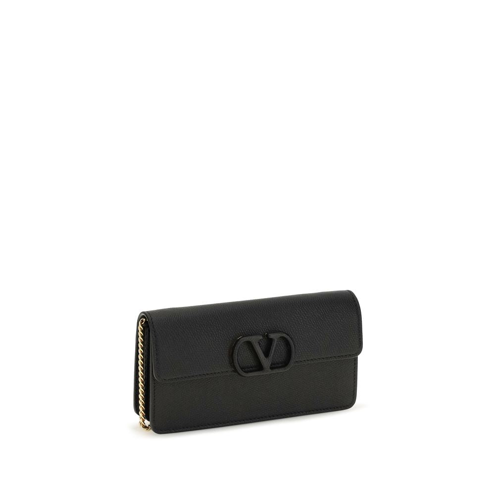 Grainy Calfskin Chain Wallet