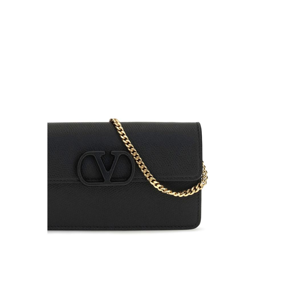 Grainy Calfskin Chain Wallet
