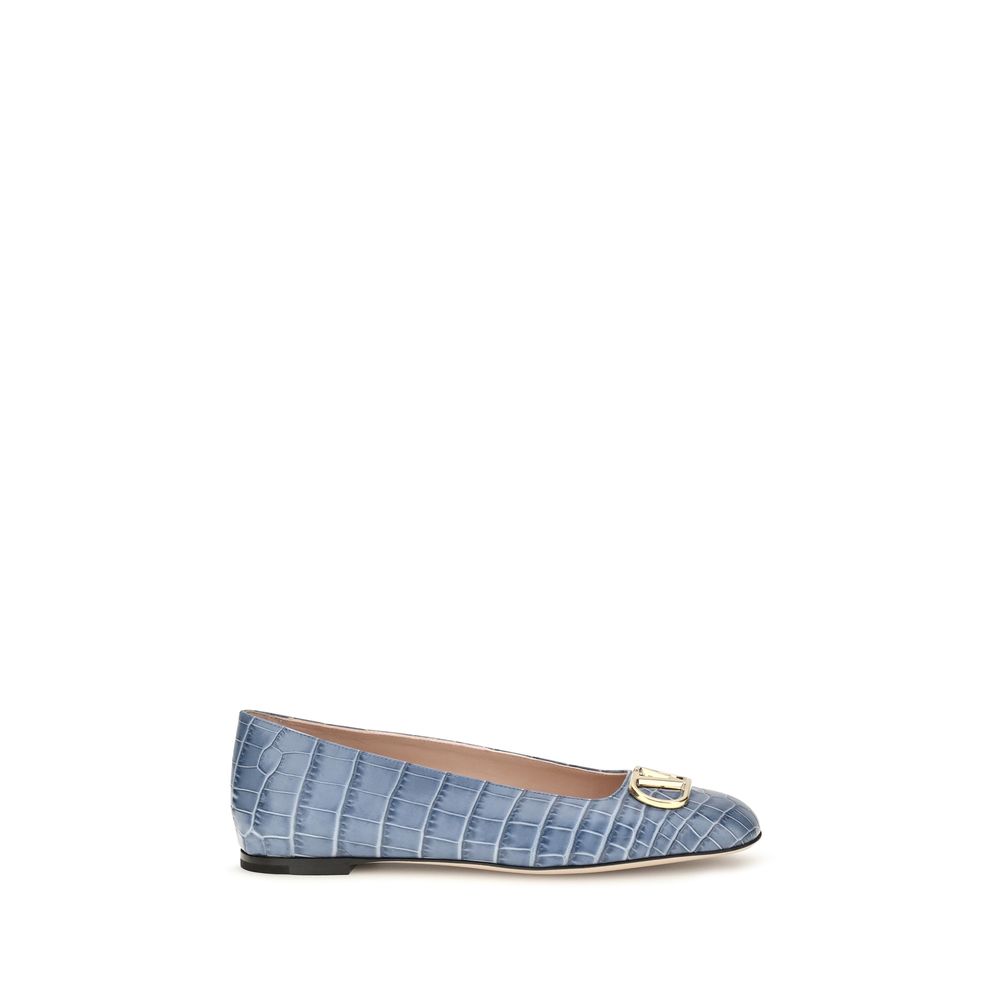 Croc‑Effect Calfskin Ballerina Flats