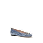 Croc‑Effect Calfskin Ballerina Flats