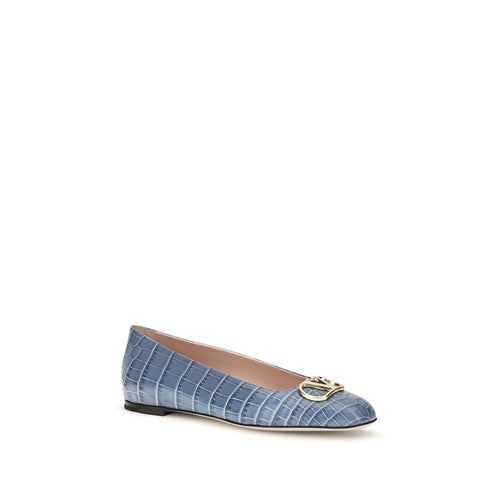 Croc‑Effect Calfskin Ballerina Flats