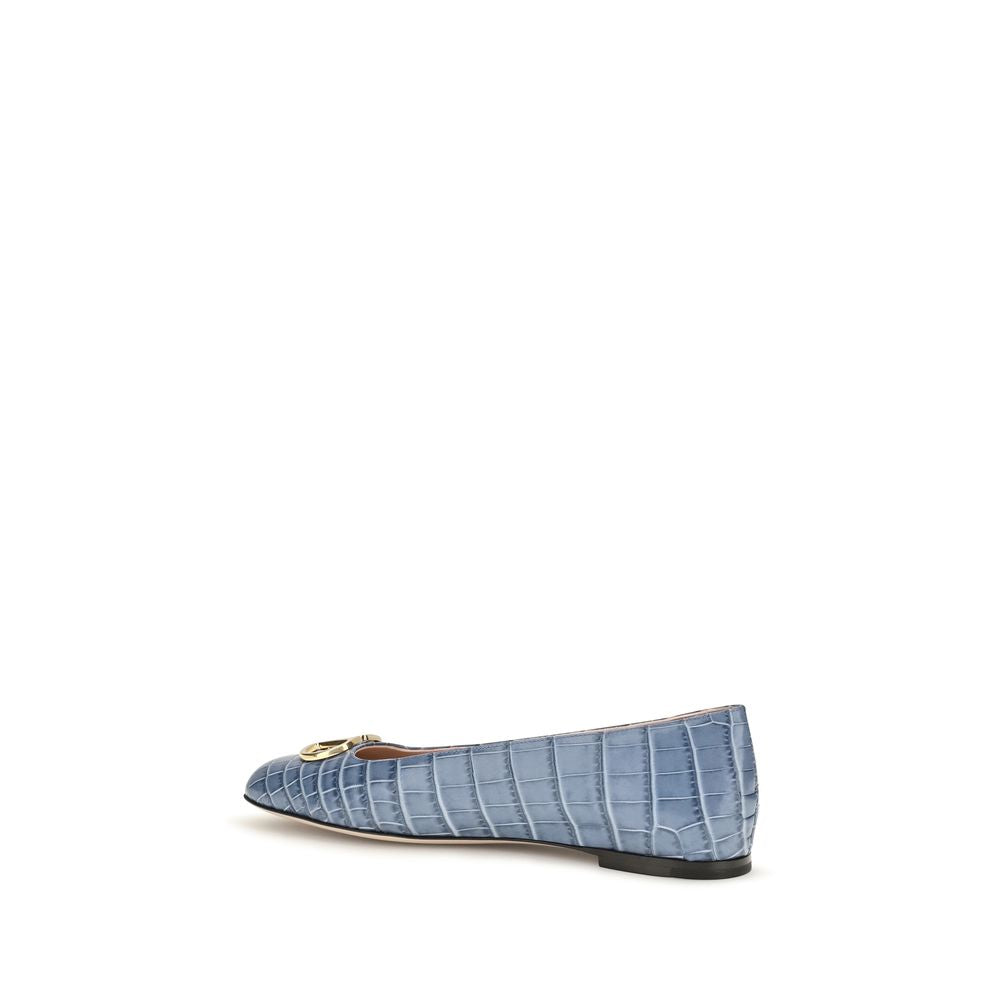Croc‑Effect Calfskin Ballerina Flats