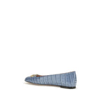 Croc‑Effect Calfskin Ballerina Flats