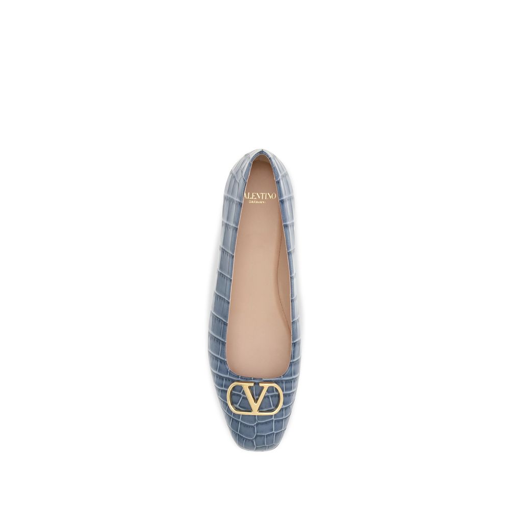 Croc‑Effect Calfskin Ballerina Flats