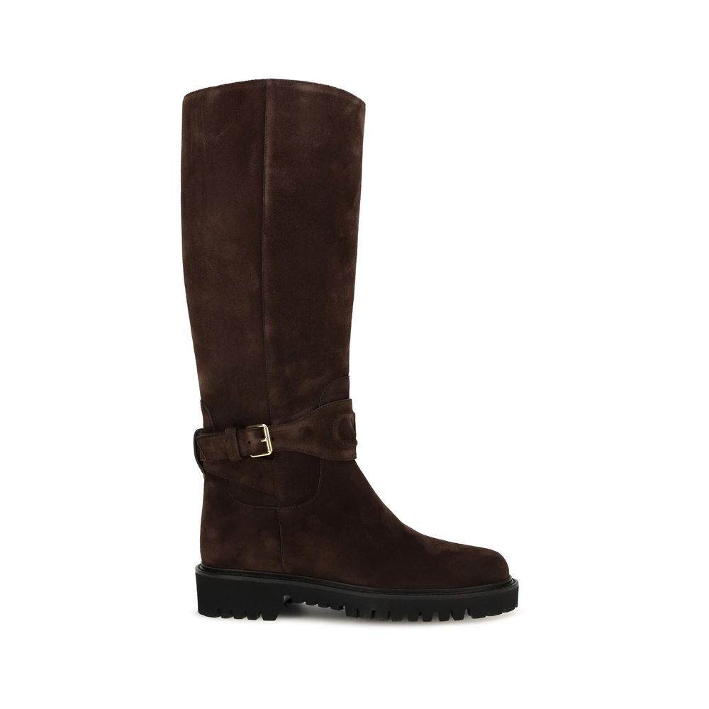 Brown Calf Leather VLogo Signature Flat Boots