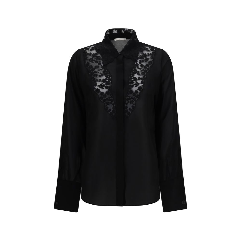 Silk Georgette Peonia Lace-Collar Blouse