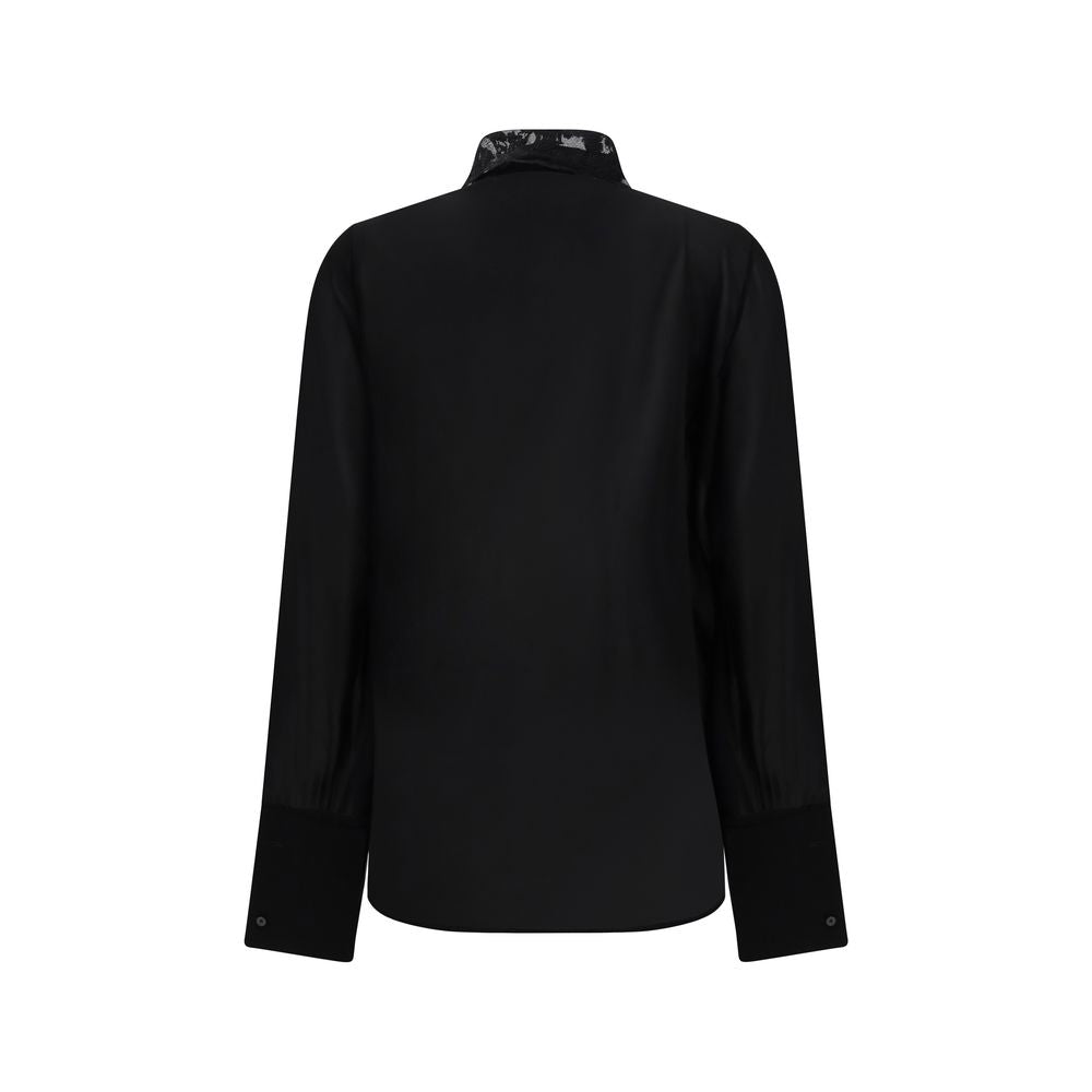 Silk Georgette Peonia Lace-Collar Blouse