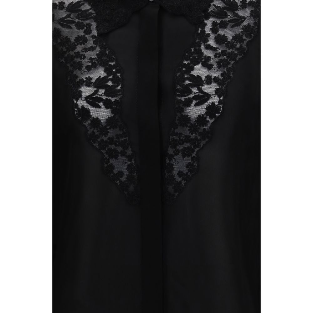 Silk Georgette Peonia Lace-Collar Blouse