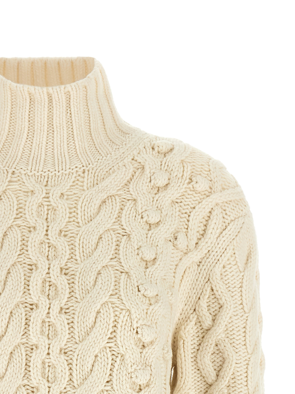 Cream Virgin Wool Bobble Knit Sweater