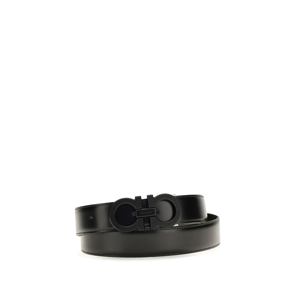 Reversible Calfskin Belt with Textured Gancini Buckle