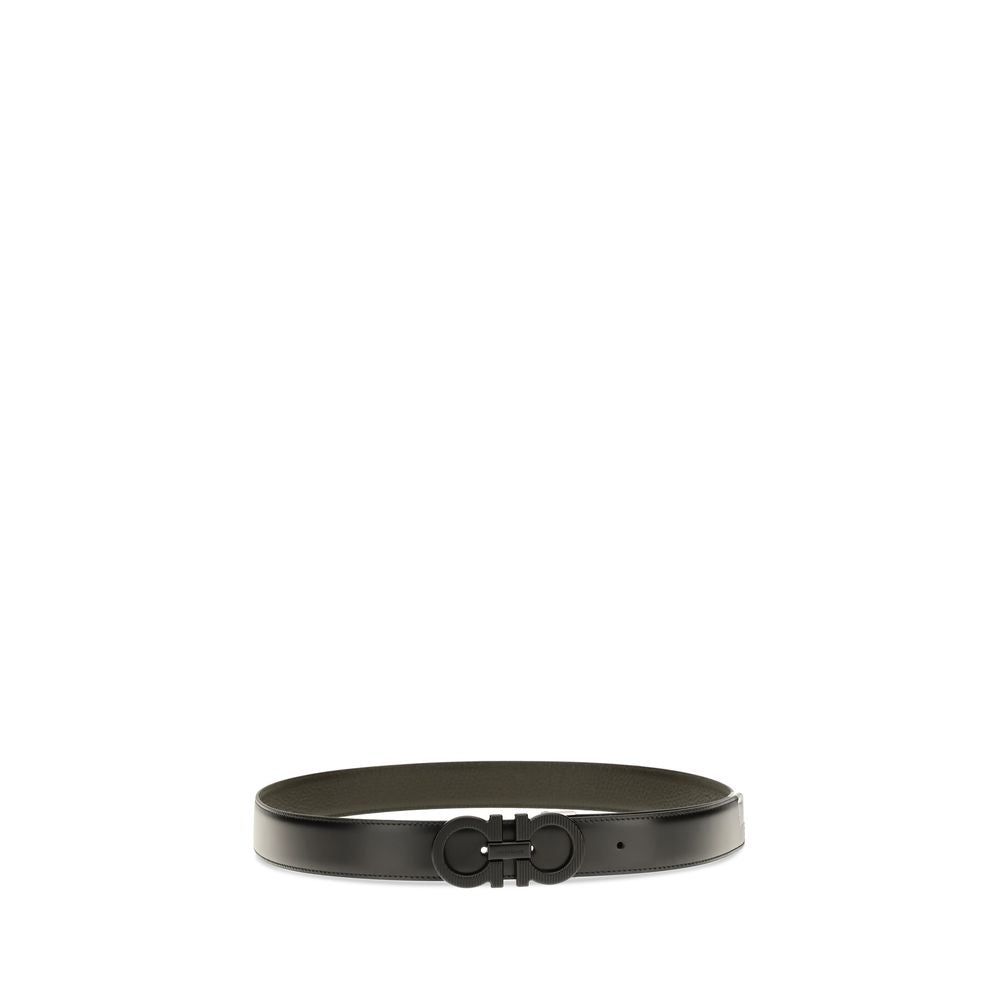 Reversible Calfskin Belt with Textured Gancini Buckle
