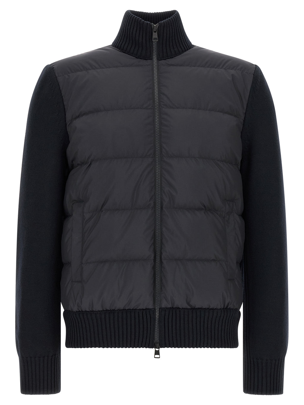 Quilted Navy Blue Polyester Cardigan
